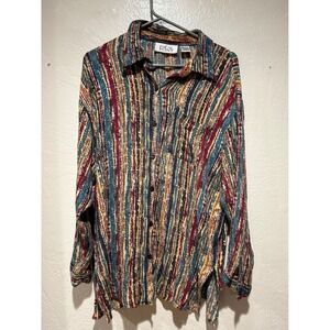 Womens Plus 18/20 Rayon Button‎ Down Shirt Abstract Stripe Vintage